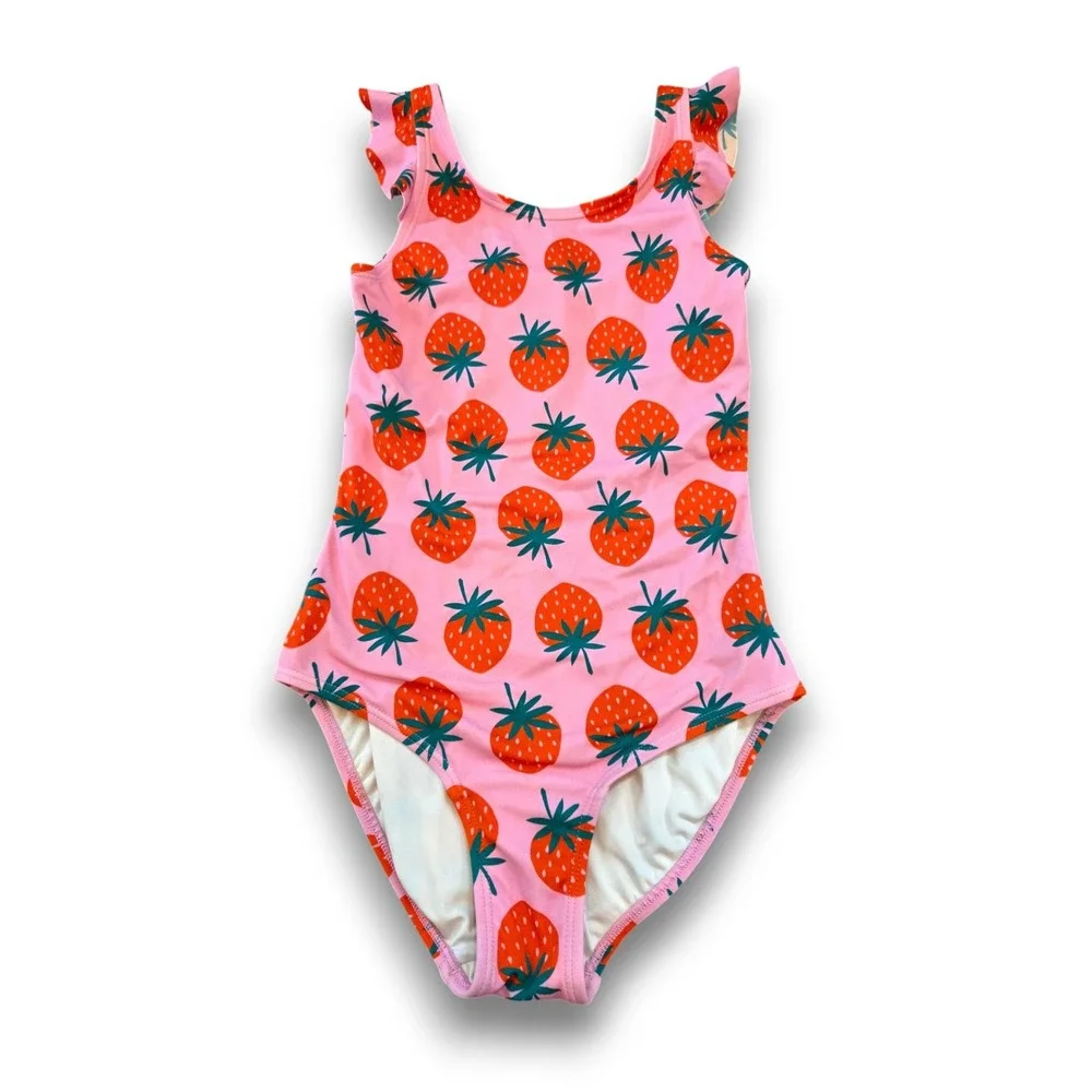 Hanna Andersson Pink Strawberry One Piece Swimsuit Girls 140 US 10